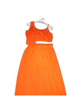 Orange One Sleeve Crop Top Skirt Set 3XL